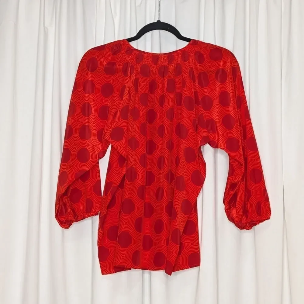 Tucker Classic Blouse Scarlet Maze in Crepe de Chine Silk Top Long Sleeves